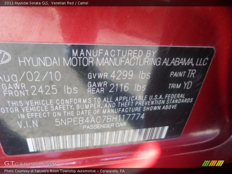 Venetian Red / Camel 2011 Hyundai Sonata GLS