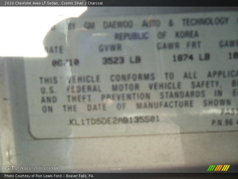 Cosmic Silver / Charcoal 2010 Chevrolet Aveo LT Sedan