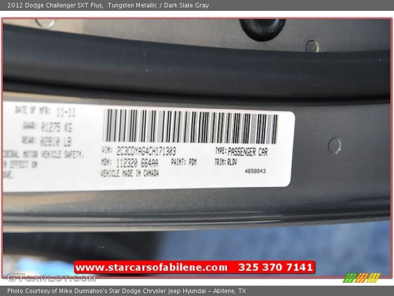Tungsten Metallic / Dark Slate Gray 2012 Dodge Challenger SXT Plus