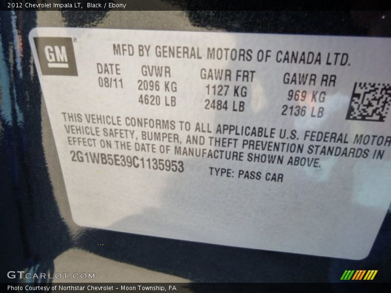 Black / Ebony 2012 Chevrolet Impala LT