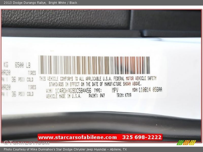 Bright White / Black 2013 Dodge Durango Rallye