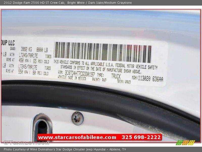 Bright White / Dark Slate/Medium Graystone 2012 Dodge Ram 2500 HD ST Crew Cab