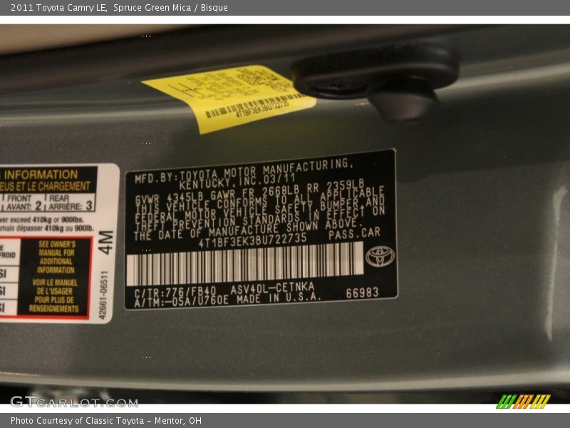 Spruce Green Mica / Bisque 2011 Toyota Camry LE