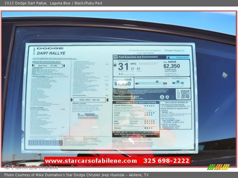 Laguna Blue / Black/Ruby Red 2013 Dodge Dart Rallye