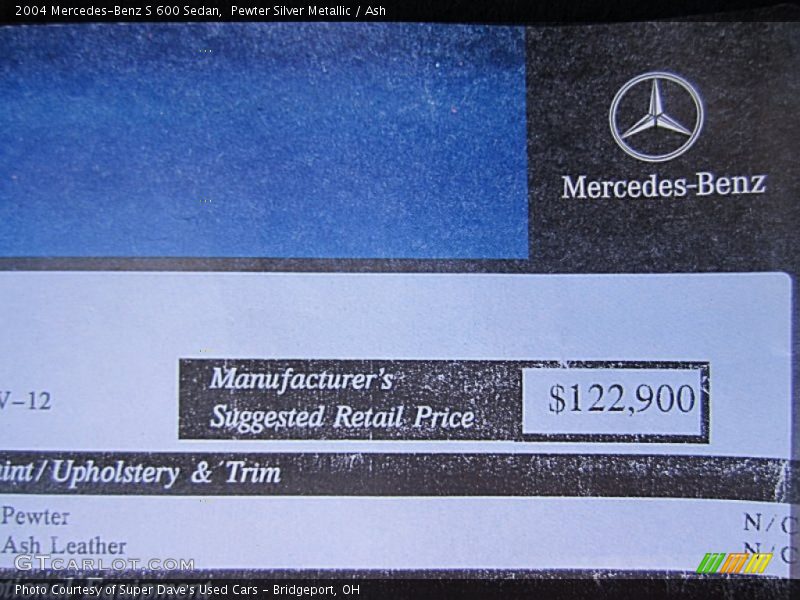 Pewter Silver Metallic / Ash 2004 Mercedes-Benz S 600 Sedan