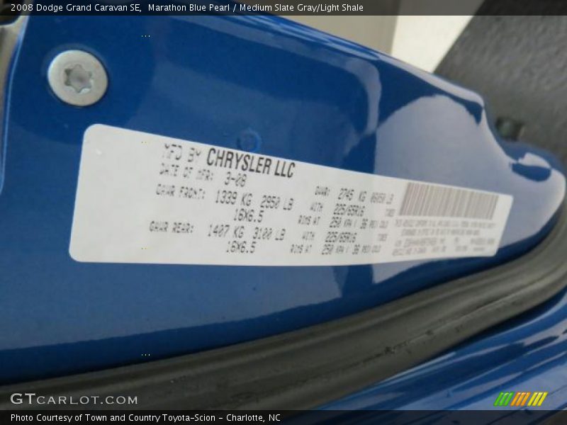 Marathon Blue Pearl / Medium Slate Gray/Light Shale 2008 Dodge Grand Caravan SE