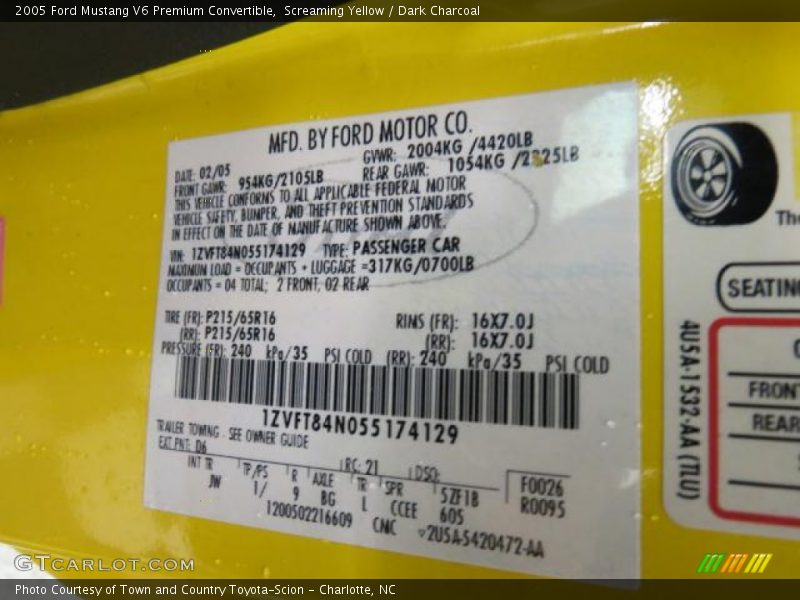 2005 Mustang V6 Premium Convertible Screaming Yellow Color Code D6