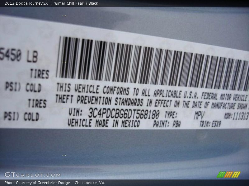 Winter Chill Pearl / Black 2013 Dodge Journey SXT