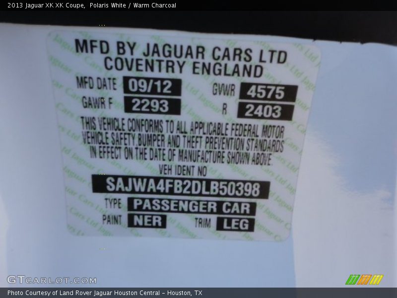 Polaris White / Warm Charcoal 2013 Jaguar XK XK Coupe