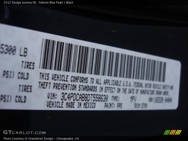 Fathom Blue Pearl / Black 2013 Dodge Journey SE