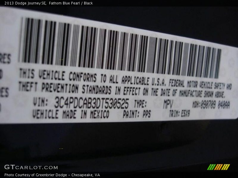 Fathom Blue Pearl / Black 2013 Dodge Journey SE