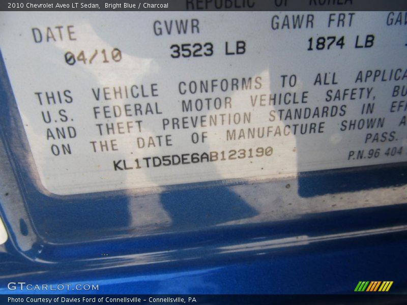 Bright Blue / Charcoal 2010 Chevrolet Aveo LT Sedan