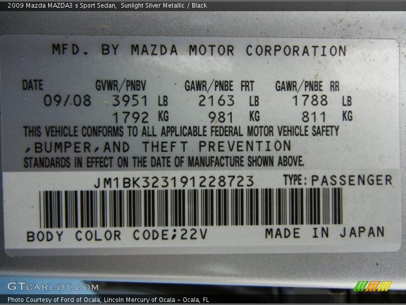 2009 MAZDA3 s Sport Sedan Sunlight Silver Metallic Color Code 22V