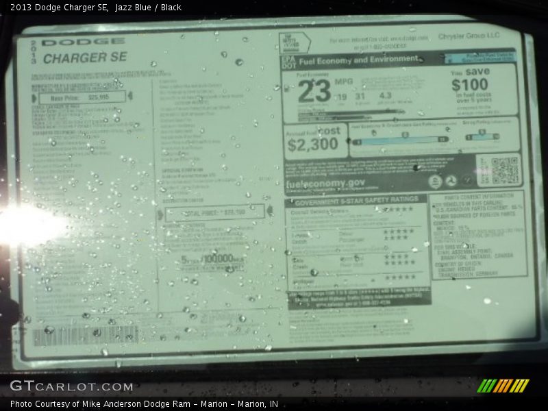 Jazz Blue / Black 2013 Dodge Charger SE