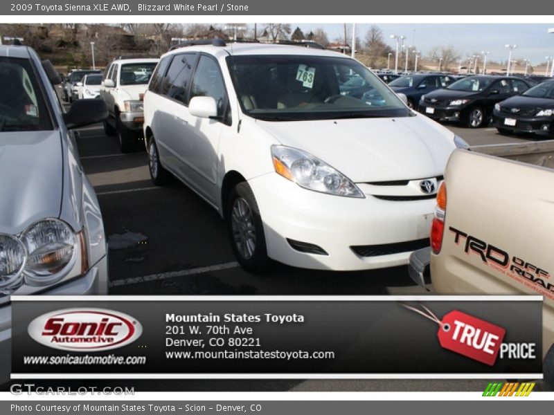 Blizzard White Pearl / Stone 2009 Toyota Sienna XLE AWD