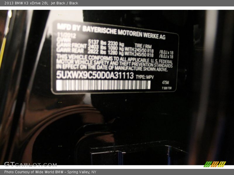 Jet Black / Black 2013 BMW X3 xDrive 28i
