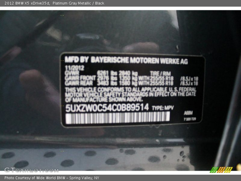 2012 X5 xDrive35d Platinum Gray Metallic Color Code A68