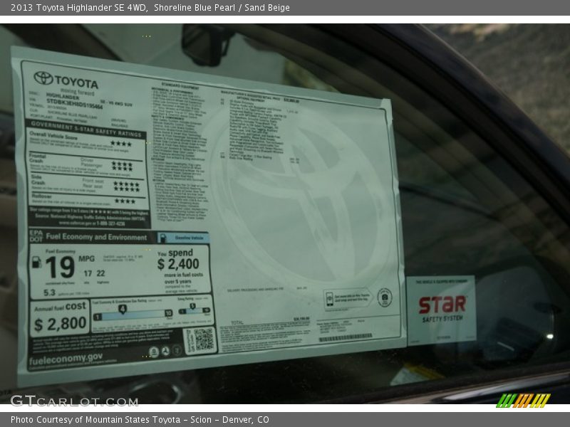 Shoreline Blue Pearl / Sand Beige 2013 Toyota Highlander SE 4WD