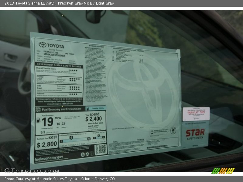  2013 Sienna LE AWD Window Sticker