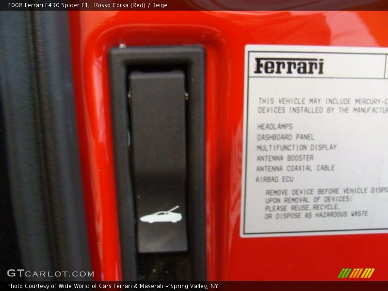 Rosso Corsa (Red) / Beige 2008 Ferrari F430 Spider F1