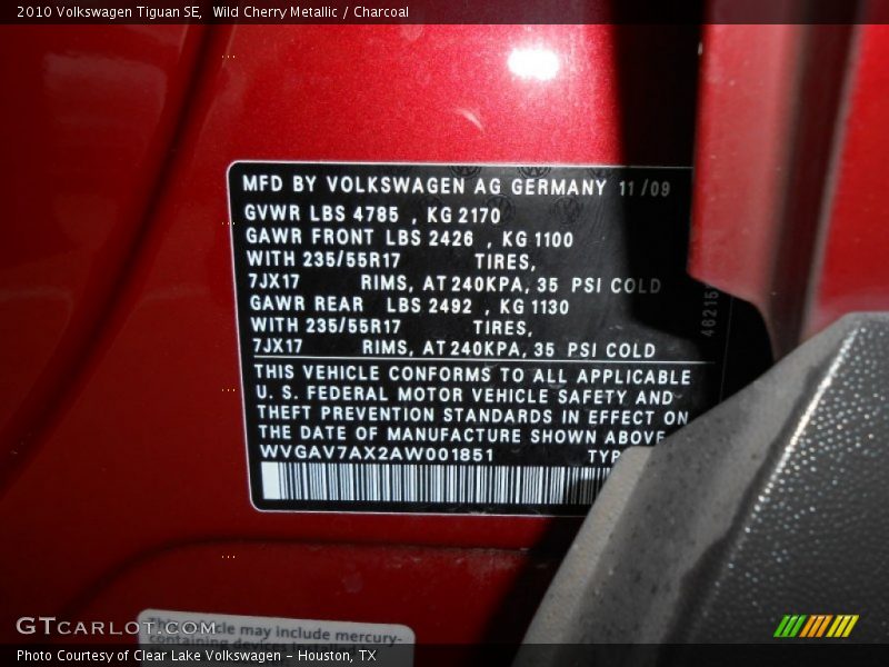 Wild Cherry Metallic / Charcoal 2010 Volkswagen Tiguan SE