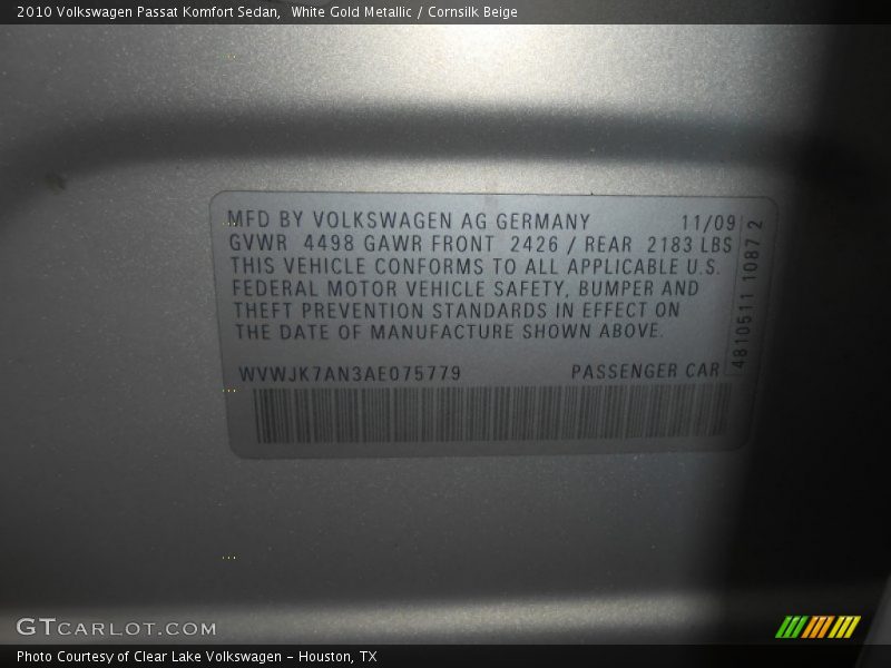 White Gold Metallic / Cornsilk Beige 2010 Volkswagen Passat Komfort Sedan