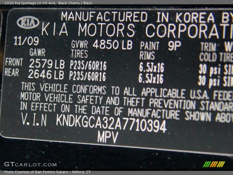 2010 Sportage LX V6 4x4 Black Cherry Color Code 9P
