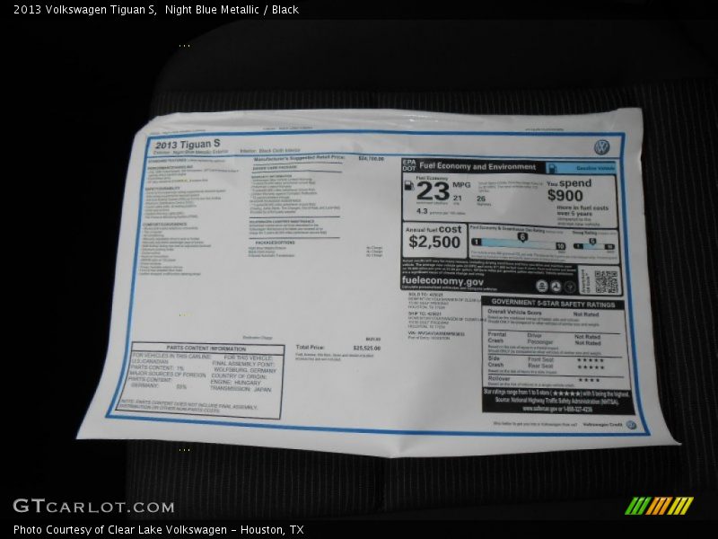  2013 Tiguan S Window Sticker