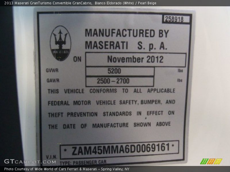Bianco Eldorado (White) / Pearl Beige 2013 Maserati GranTurismo Convertible GranCabrio