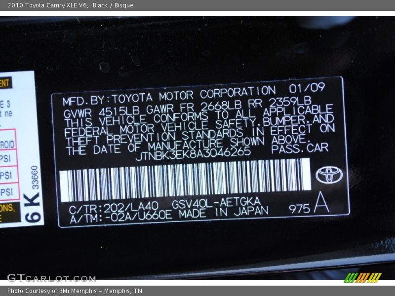 Black / Bisque 2010 Toyota Camry XLE V6