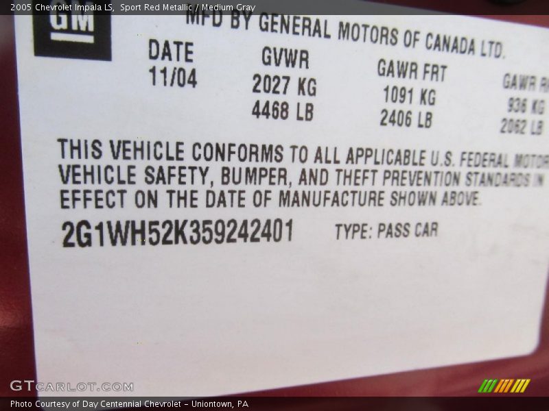 Sport Red Metallic / Medium Gray 2005 Chevrolet Impala LS