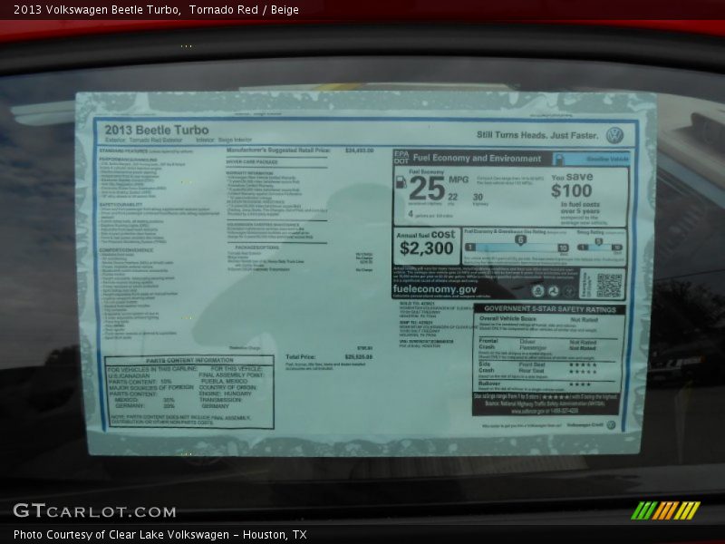 Tornado Red / Beige 2013 Volkswagen Beetle Turbo