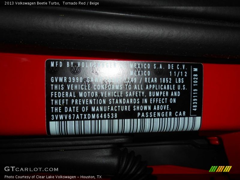 Tornado Red / Beige 2013 Volkswagen Beetle Turbo