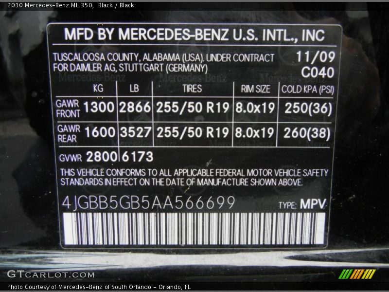 Black / Black 2010 Mercedes-Benz ML 350