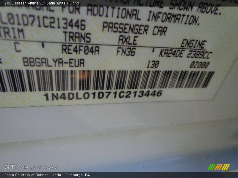 Satin White / Blond 2001 Nissan Altima SE