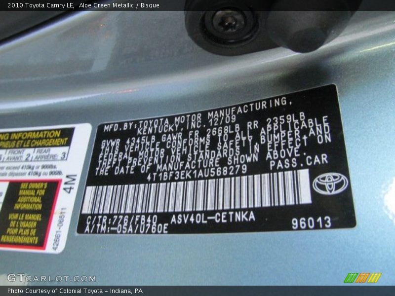 Aloe Green Metallic / Bisque 2010 Toyota Camry LE