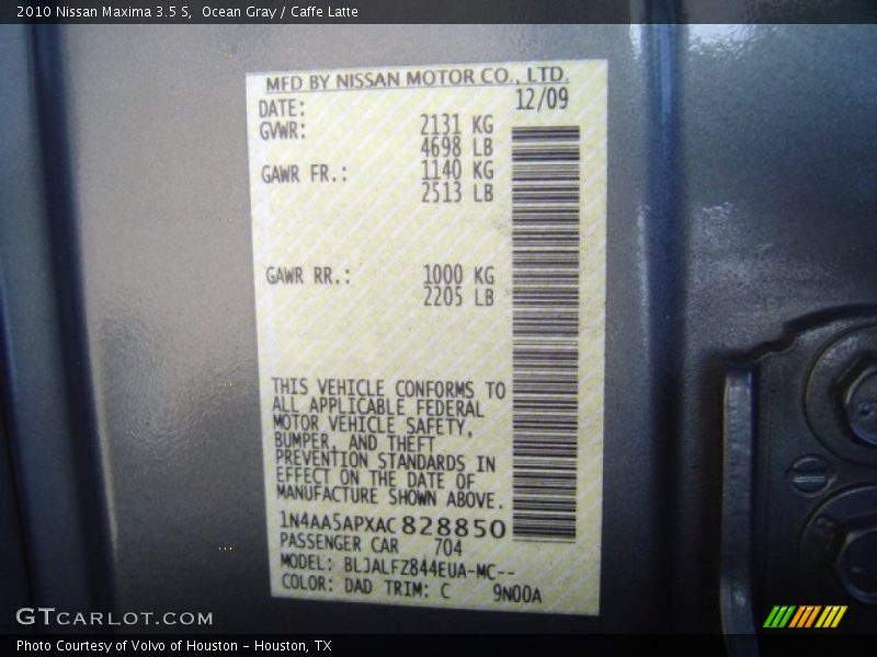 Ocean Gray / Caffe Latte 2010 Nissan Maxima 3.5 S