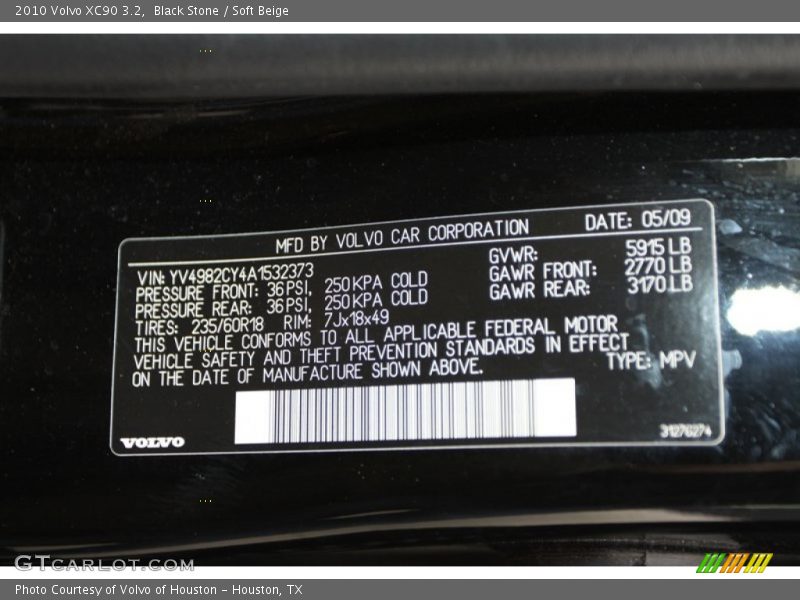 Black Stone / Soft Beige 2010 Volvo XC90 3.2