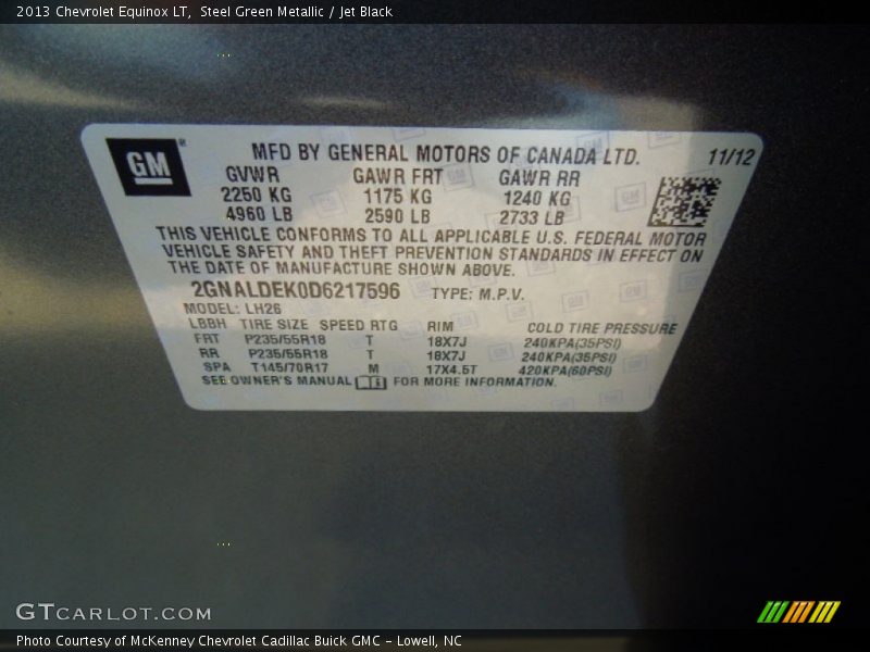 Steel Green Metallic / Jet Black 2013 Chevrolet Equinox LT