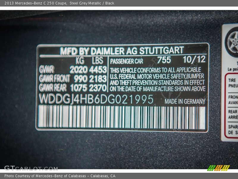 Steel Grey Metallic / Black 2013 Mercedes-Benz C 250 Coupe