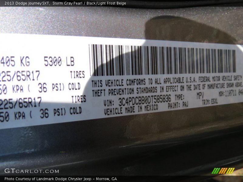 Storm Gray Pearl / Black/Light Frost Beige 2013 Dodge Journey SXT