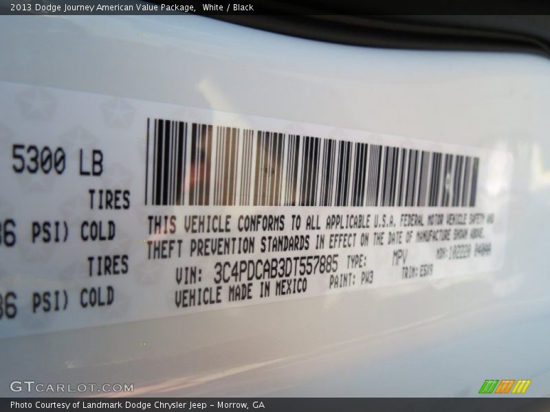 White / Black 2013 Dodge Journey American Value Package