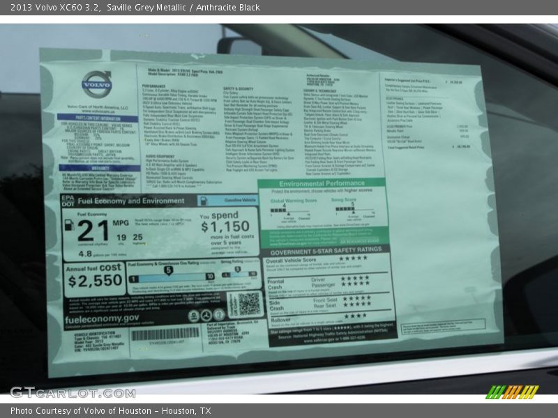 Saville Grey Metallic / Anthracite Black 2013 Volvo XC60 3.2