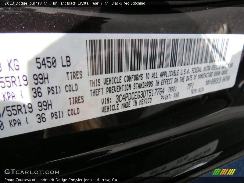 Brilliant Black Crystal Pearl / R/T Black/Red Stitching 2013 Dodge Journey R/T