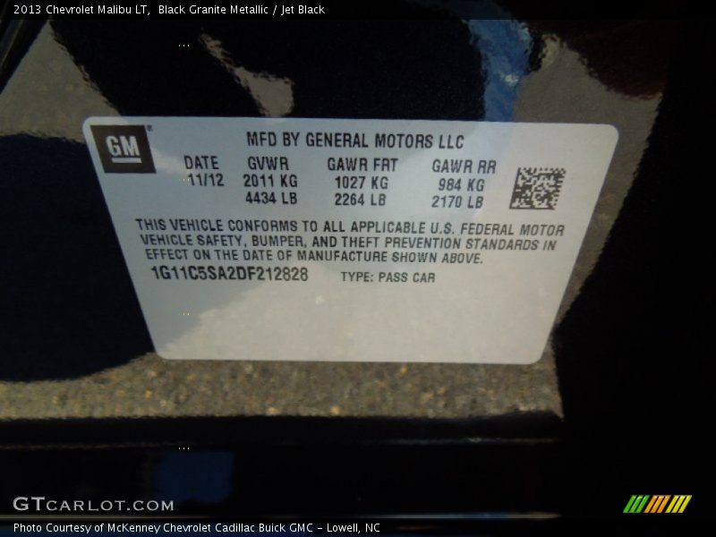 Black Granite Metallic / Jet Black 2013 Chevrolet Malibu LT