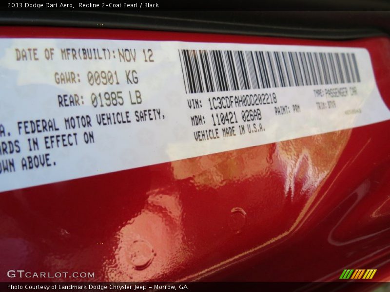 2013 Dart Aero Redline 2-Coat Pearl Color Code PRM