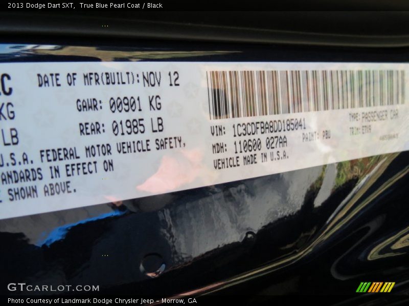 True Blue Pearl Coat / Black 2013 Dodge Dart SXT