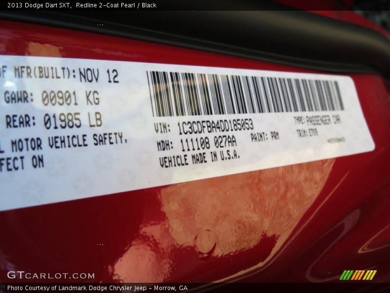 Redline 2-Coat Pearl / Black 2013 Dodge Dart SXT