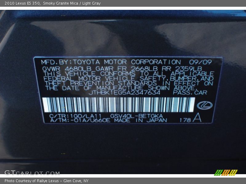 Smoky Granite Mica / Light Gray 2010 Lexus ES 350