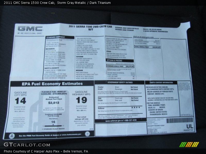  2011 Sierra 1500 Crew Cab Window Sticker